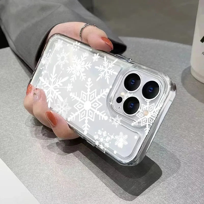 Christmas Winter Snowflake Shaped Pattern Soft Cover For iPhone 17 16E 16 15 14 Plus 13 12 11 Pro MAX 17 Air Phone Case