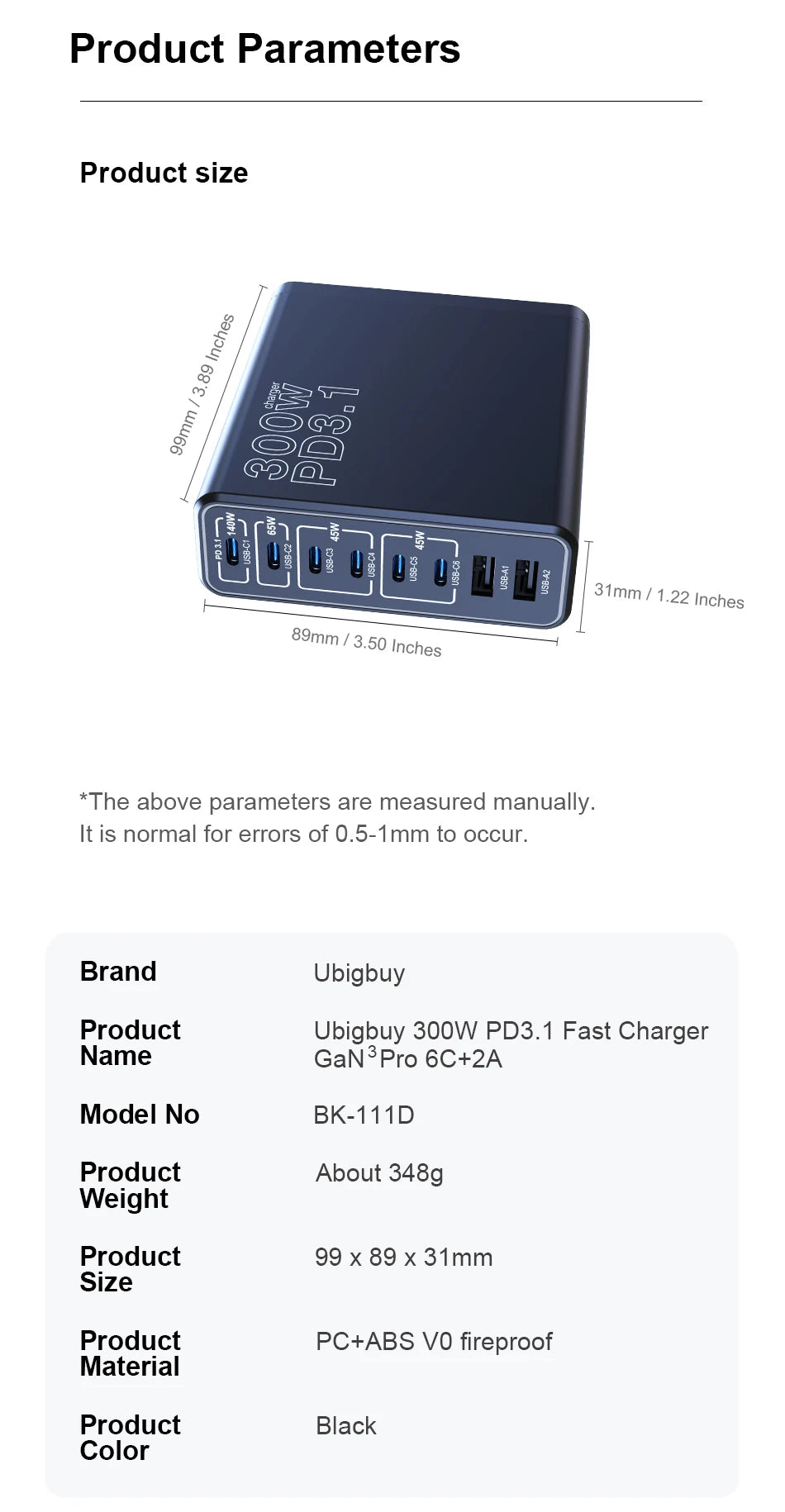 Ubigbuy 300W USB C Fast Charger Multi Port GaN 140W PD 3.1 Charging Station PPS 100W 45W for MacBook Pro M2 iPhone 15 14 Galaxy