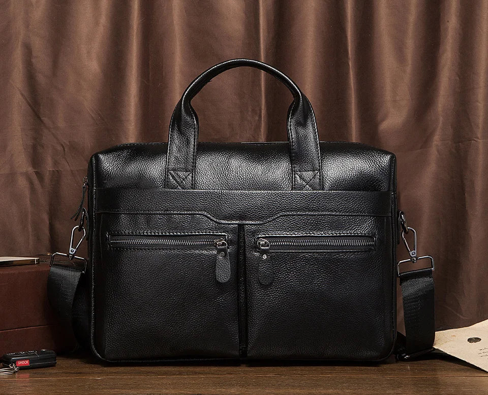 HUMERPAUL Men's Genuine Leather Briefcase Business Laptop Bag with Multiple Pockets Durable Handbag Shoulder Bags for Travel ﻿