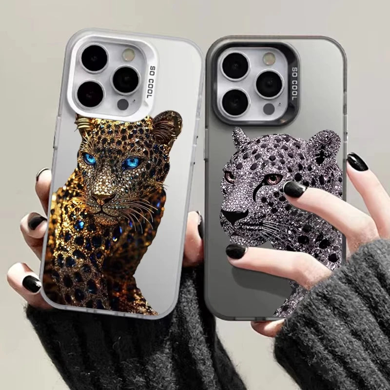 Gold and Slivery Leopard Print Phone Case for Samsung Galaxy S25 S24 S23 S22 S21 S20 Ultra Plus FE A55 A54 A53 A34 A35 A15 Cover