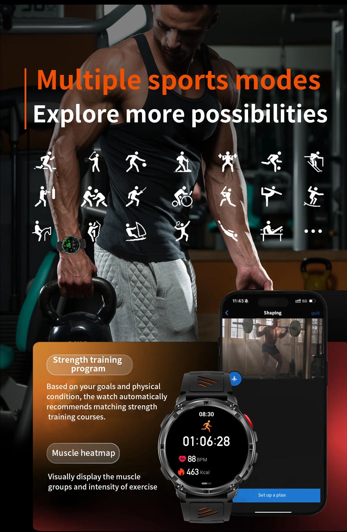 2026 New 1100mah AMOLED Smart Watch Men 170+Sport Fitness LED Flashlight IP69 Waterproof Bluetooth call GPS track Smartwatch iOS