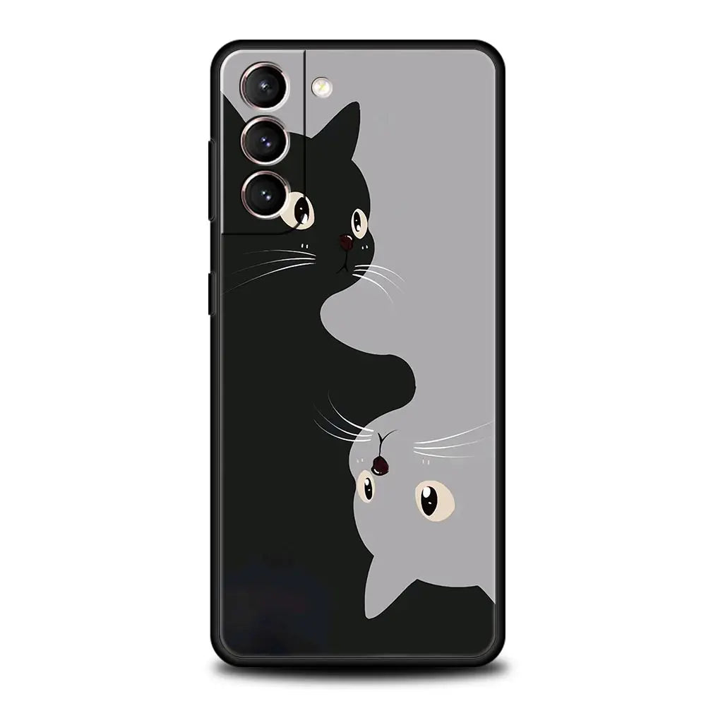 Cute Cat Phone Case For Samsung Galaxy S24 S23 S22 S20 Ultra S21 FE 5G S10 S9 Plus S10E S8 Soft Silicone Cover