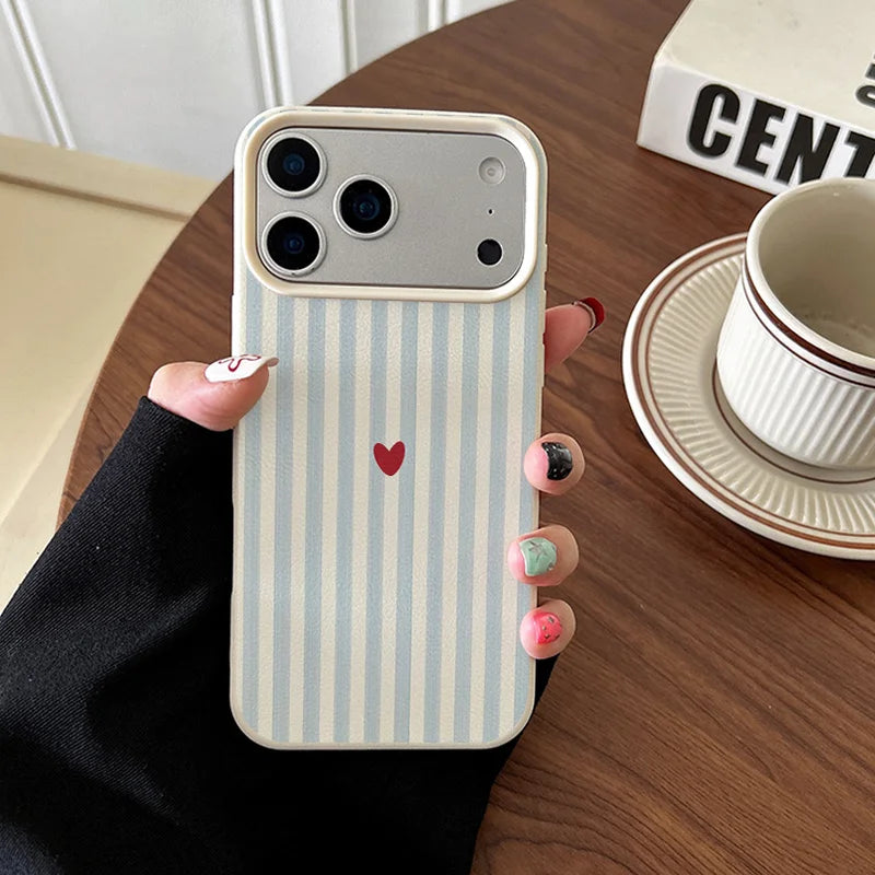 Blue Striped Red Heart Pattern Phone Case for Samsung S26 S25 S24 S23 S22 S21 S20 Note20 Ultra Plus A73 A55 5G Silicone Cover