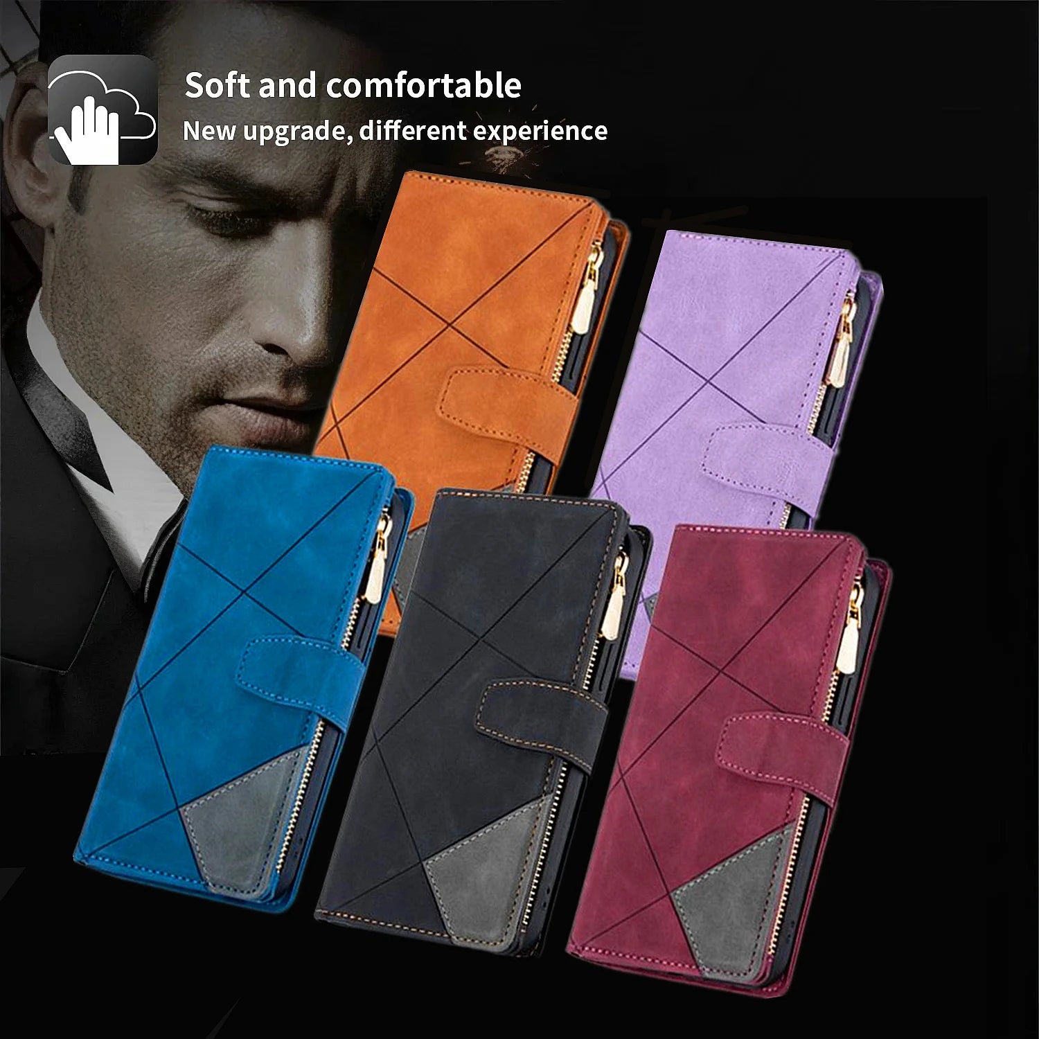 Zipper Flip Leather Case For iPhone 16 17 Pro Max Air 16E 15 14 13 12 11 Pro Max Plus Business Wallet Card Slot Phone Cover