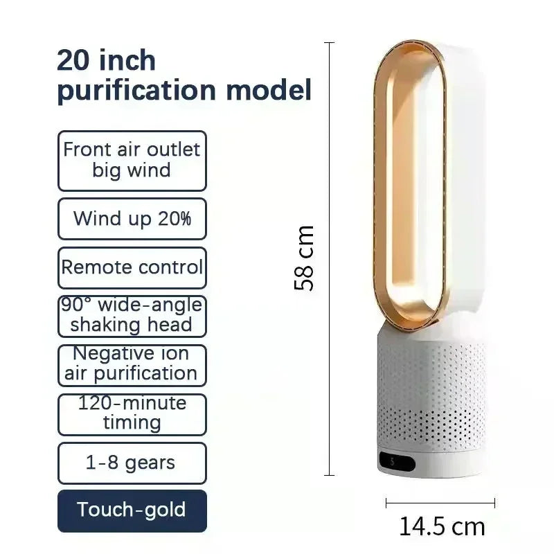 2026 Space Saving Bladeless Tower Fan Energy Saving Air Purifier Circulator Ultra Quiet Fan for Home Dorm Office