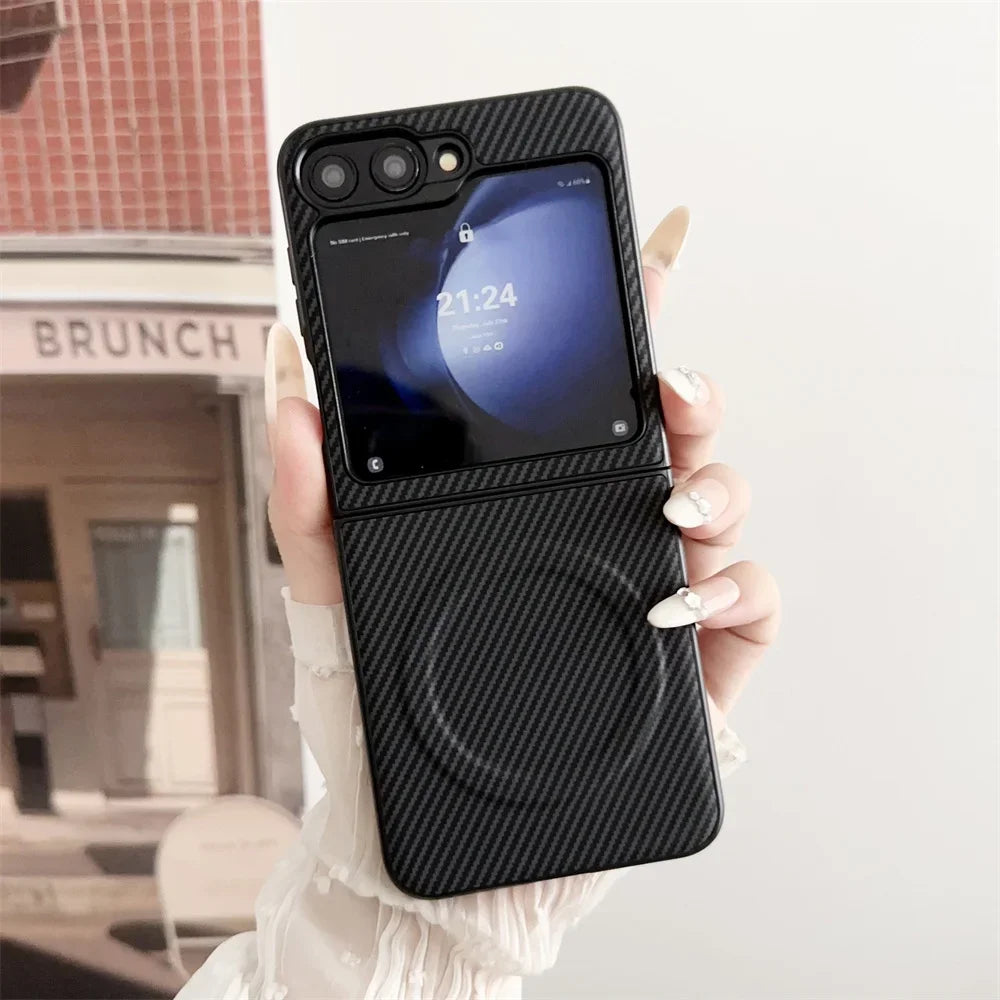 Carbon fiber Skin for Magsafe Case for Samsung Galaxy Z Flip 7 3 4 5 Flip6 Flip5 Flip 8 6 Magnetic Wireless Charging thin Cover