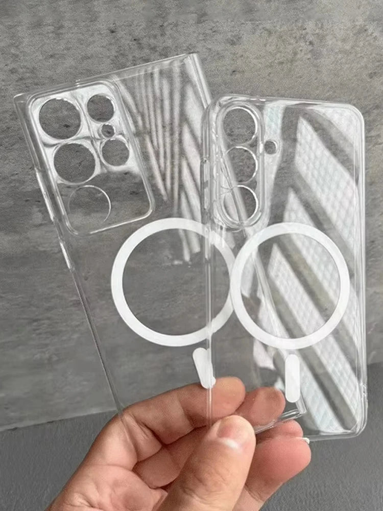 Glossy Transparent Ultra Thin PC Magsafe Case for Samsung Galaxy S25 S24 S23 S22 S21 S20 Plus FE Ultra Note 20 5G