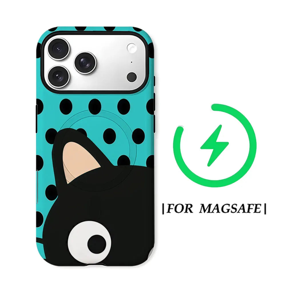 Aurbe Matte 2-in-1 Film Magsafe Case For iPhone 17 16 15 14 Plus 17 Pro Max Shockproof Hard Shell Turquoise Polka Dot Cat Case
