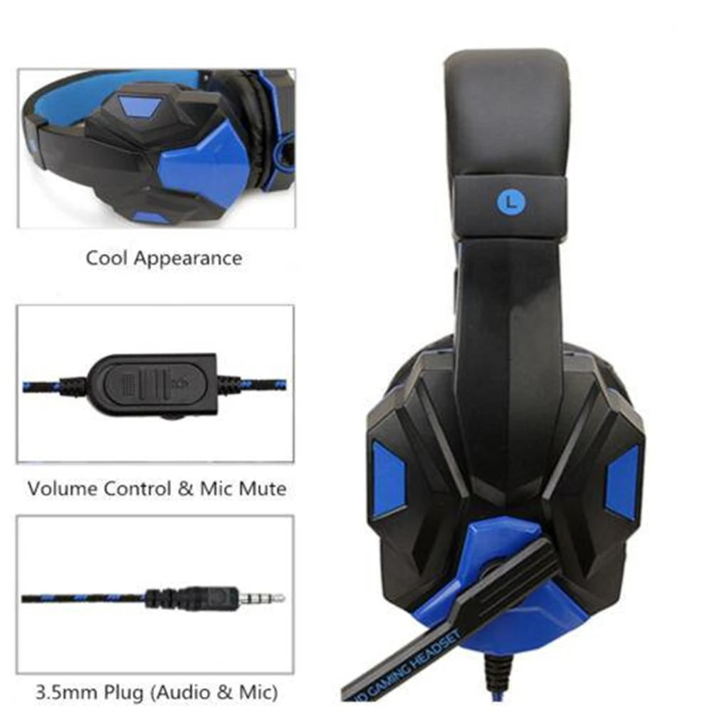Gaming Headsets Over-Ear 3.5mm Wired Headphones Music Stereo Earphones With Adjustable Microphone For Computer Phone Laptop PC