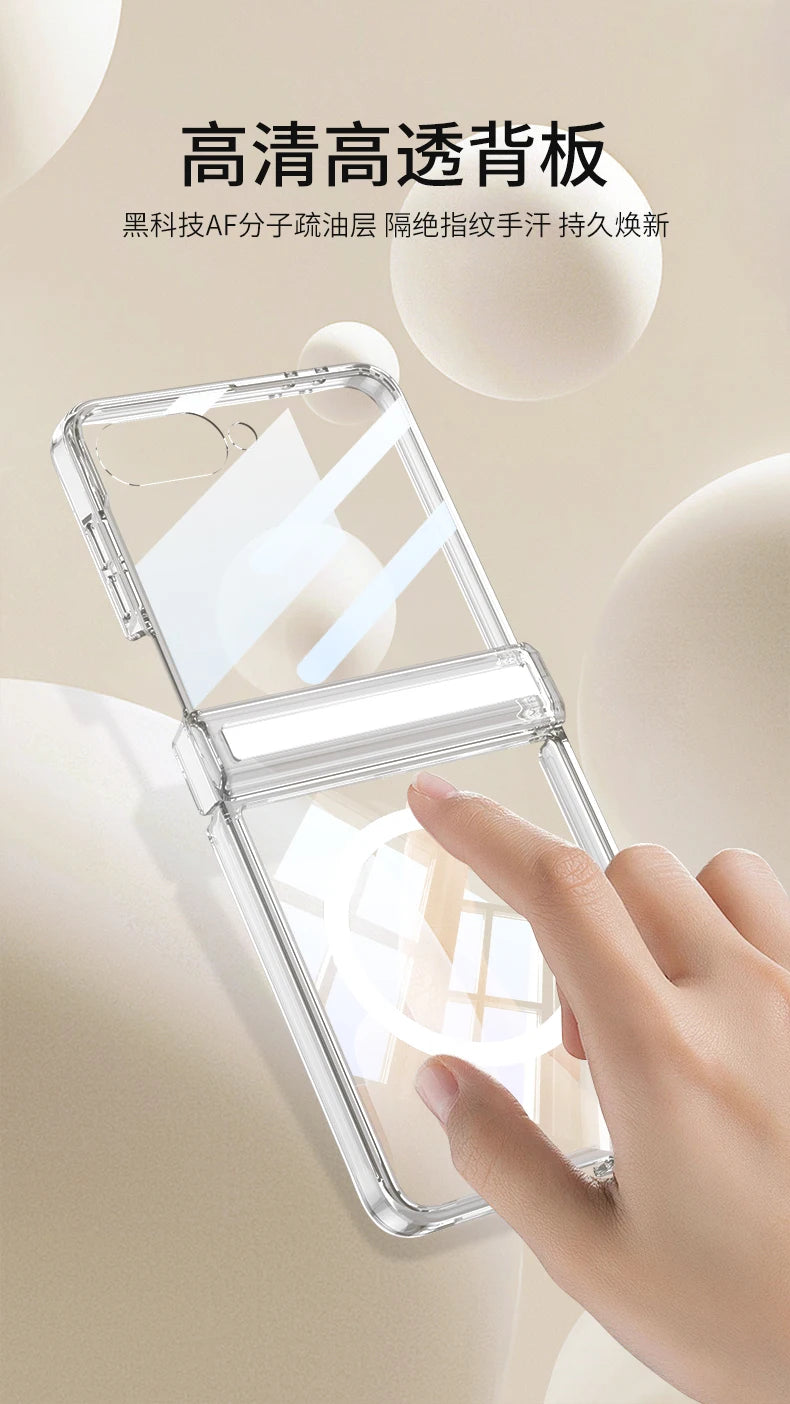 For Samsung Galaxy Z Flip 8 Case Transparent Magnetic Wireless Charging Hinge With Mirror Film Shockproof Back Cover Accessories