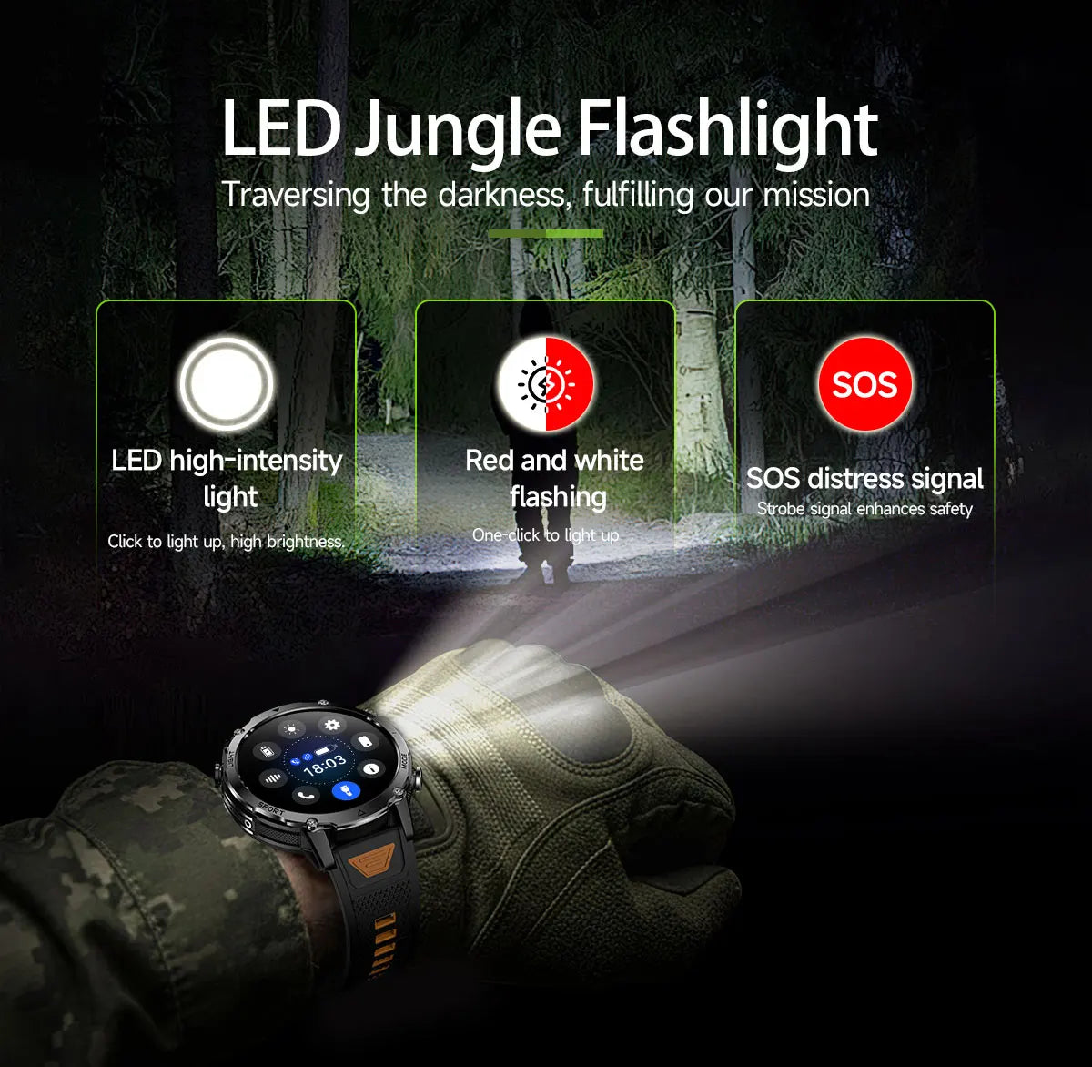 2026 New TANK Ultra 1400mAh Battery Military Smart Watch 10ATM Waterproof Heart Rate Tactical LED Flashlight Men Sports Bracelet