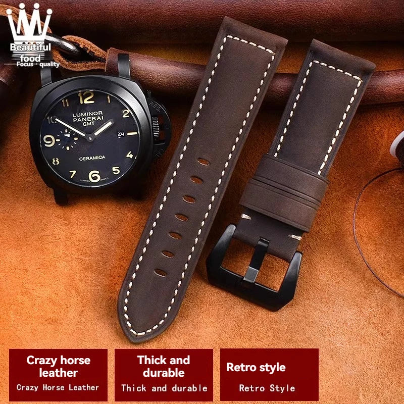 For Panerai Fossil SEIKO TISSOT Watchband Genuine Leather Bracelet male Frosted cowhide Strap Watch band 22 24mm 26m Accessories