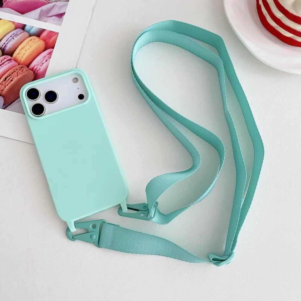 Crossbody Necklace Strap Lanyard Matte Silicone Case For iPhone 17 16 15 14 Pro Max 11 12 13 XR X XS 8 Plus SE Shockproof Cover