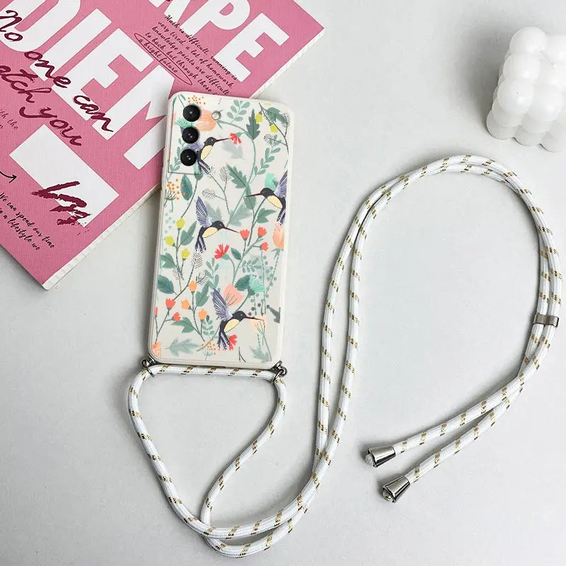 Free Bird Crossbody Lanyard Silicone Phone Case For Samsung Galaxy S23 S22 S21 S10 S8 Plus Note 20 ultra 10 Plus Cover