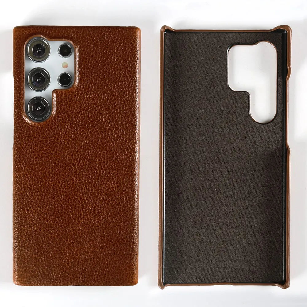 Luxury Genuine Leather Case for Samsung Galaxy S24 Ultra S23 S22Plus S21FE S20 Real Cowhide Leather Phone Cover Back Shell Coque