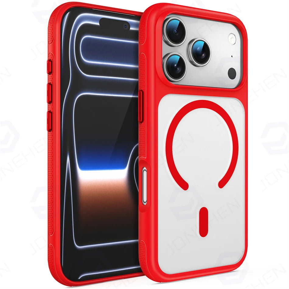 Metal Buttons Siliconen Bumper for Magsafe Transparent Case for iPhone IPhone 17 Air 16 15 14 Plus 13 12 Pro Max Magnetic Cover