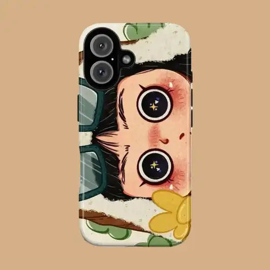 Clmj BIG EYES COMIC GIRL Phone Case for iPhone 17 16e 16 15 14 13 12 11 X XS XR XSMAX Air Pro Max Plus Luxury Double-layer Cover