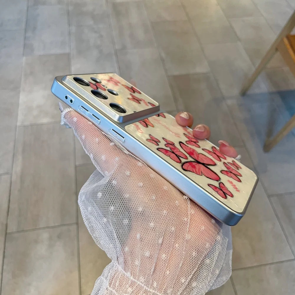 Luxury Butterfly Shell Pattern Cute Case For Samsung S26 S25 S24 Ultra for Galaxy S26 +  Plus S25 S24 FE Shockproof Cover Fundus