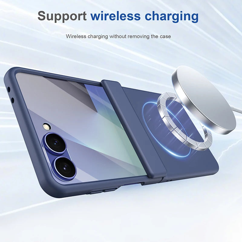 Hinge Protection Phone Case For Samsung Galaxy Z Flip 8 7 6 5 4 3 Magnetic Wireless Charging Case With Built-in Glass Film