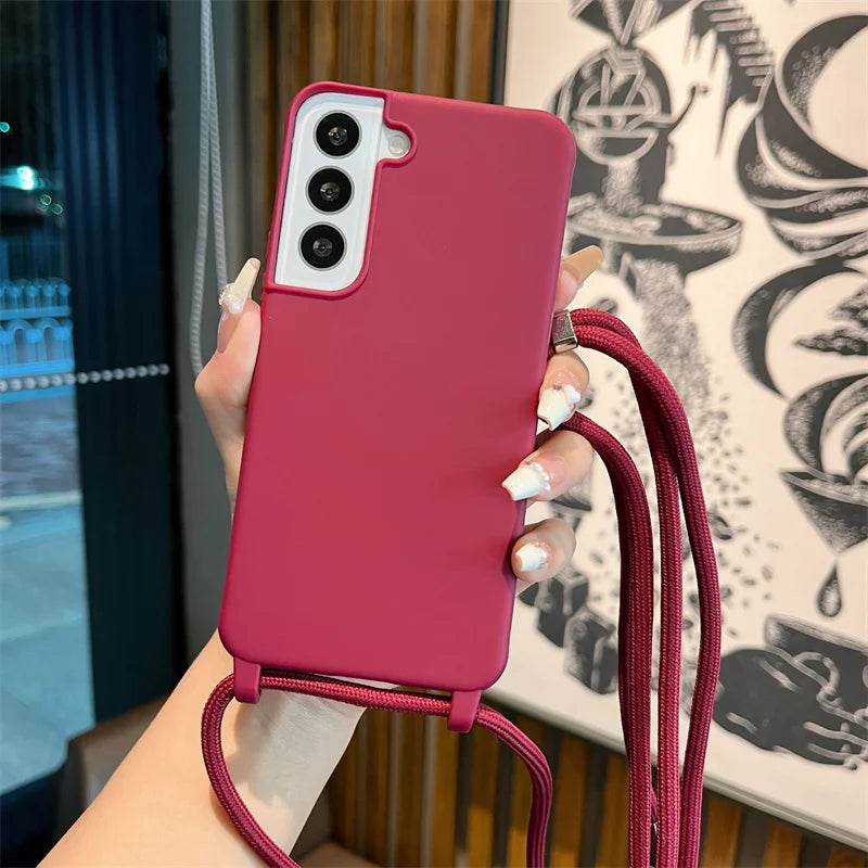 Crossbody Lanyard Strap Case For Samsung Galaxy S26 S25 Edge S24 S23 S22 S21 S20 FE Plus Note 10 20 Ultra A41 A21S 5G Soft Cover