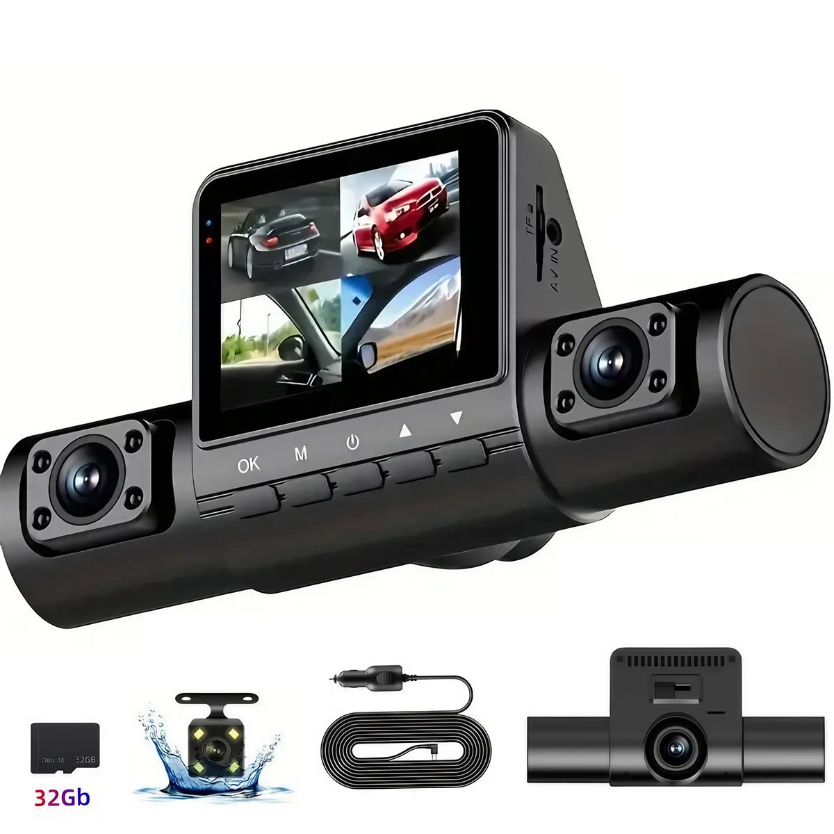 4 Lens Dash Cam 1080P Full HD 360 All Around View Car DVR 3 16 Inch IPS Screen Dashboard Camera Super Night Vision G Sensor Loop Recording Support Laptop Connection Professional Vehicle Driving Recorder Complete Interior Exte