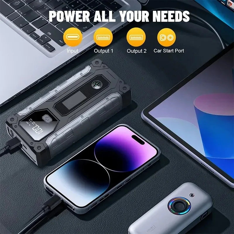 6000A Car Jump Starter Power Bank 12V – Emergency Booster for SUV, Truck, Petrol & Diesel with LED Flashlight & Dual USB Charger