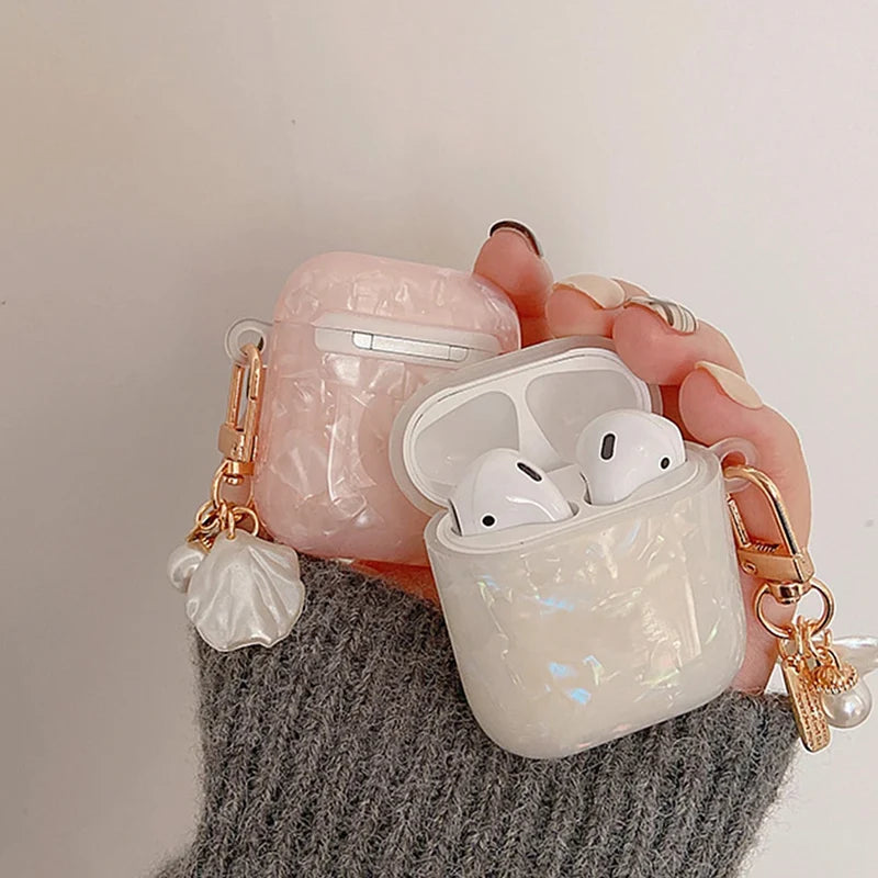 Pearl Earphone Protective Case For Apple AirPods 4 3 Pro 2 1 Case Silicone Headphone Cover With Keyring For Air Pods 3rd 4th Gen