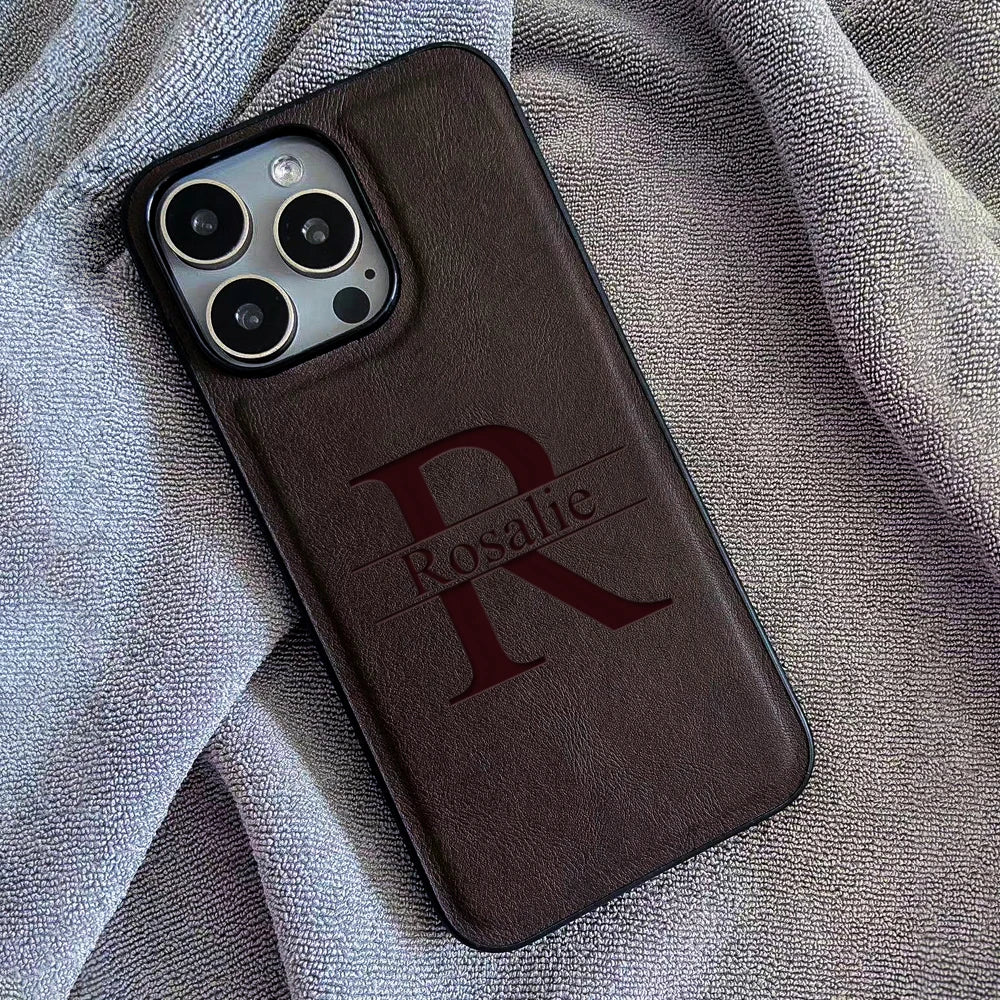 Personalized Customized Name Case For iPhone 17 16 15 14 13 12 11 Pro Max Plus Air Big Letter Laser Engraving Soft Leather Cover