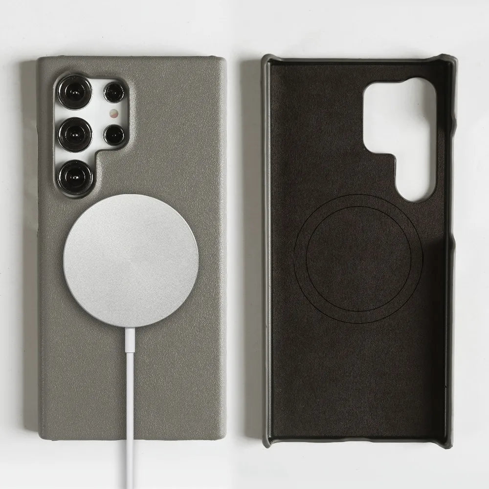Handmade Premium Genuine Leather Magnetic Case For Samsung Galaxy S25 Ultra Case S24FE S23 S22 S21 S20 Note20Ultra Magsafe Cover