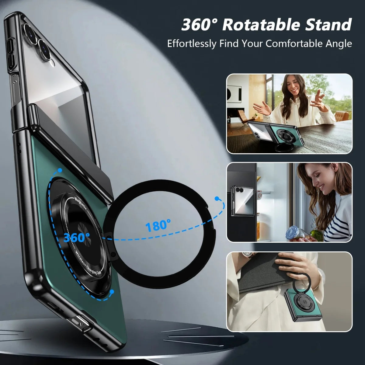 360° Rotating Ring Stand Magnetic Hinge Protective Phone Case for Samsung Galaxy Z Flip 8 7 FE 6 5 4 3 with Screen Film Cover