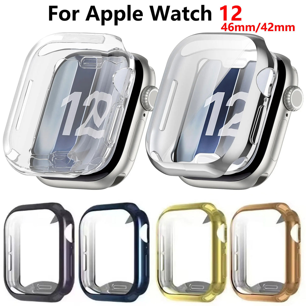 Protective Cover For Apple Watch 12 46mm 42mm Soft TPU Screen Protector bumper Cover Case iWatch Series 12 42/46mm Accessories