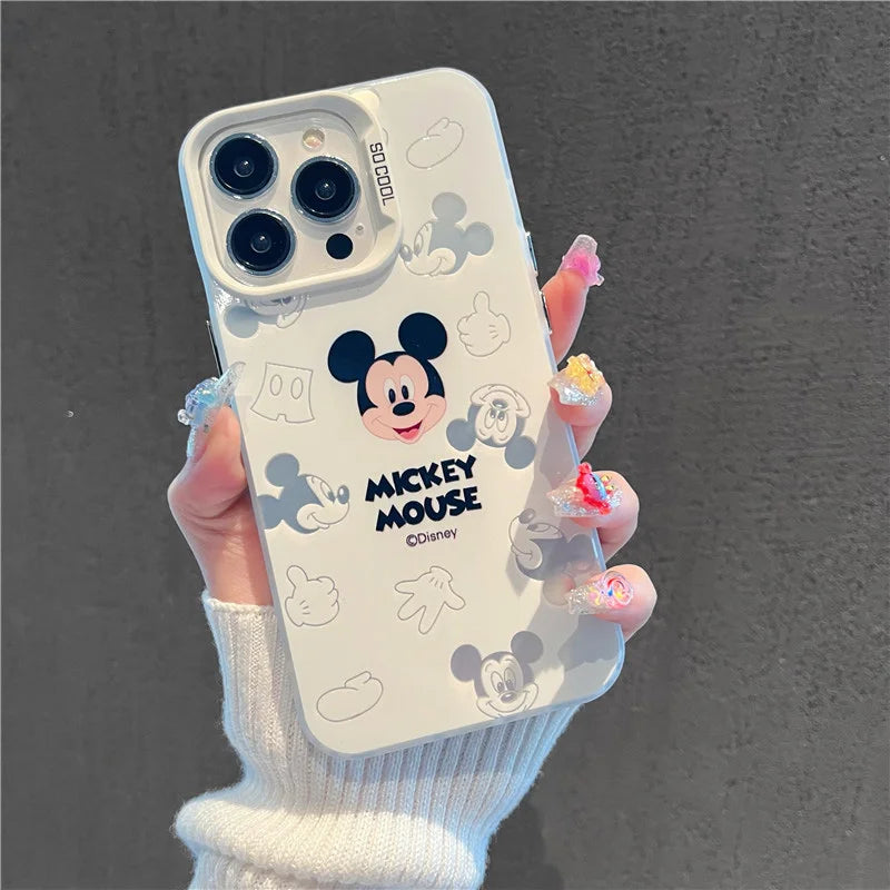 Disney Mickey Minnie Mouse Head Phone Case For IPhone 14 15 16 17 Pro Max Plus 12 13 Mini 16E Casing Hard IMD Silver Laser Cover