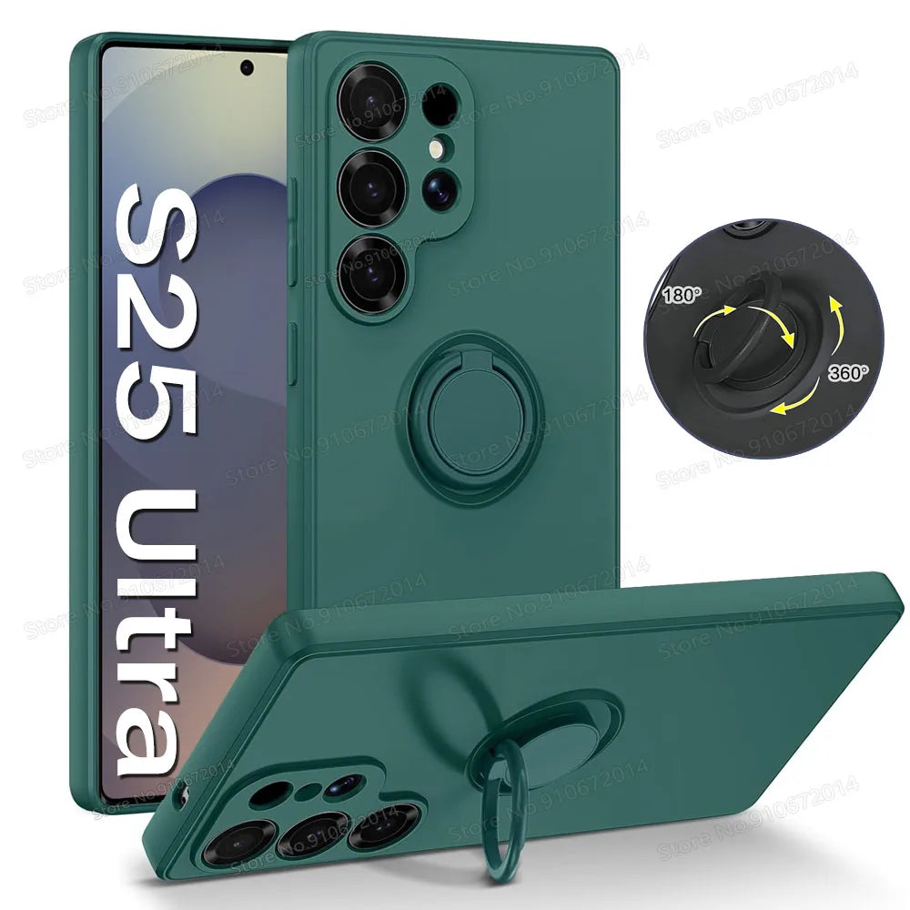 Liquid Silicone Back Cover For Samsung Galaxy S25 S26 Ultra Case With Magnetic Holder For Samsung S24 S23 Ultra Plus S21 FE Case