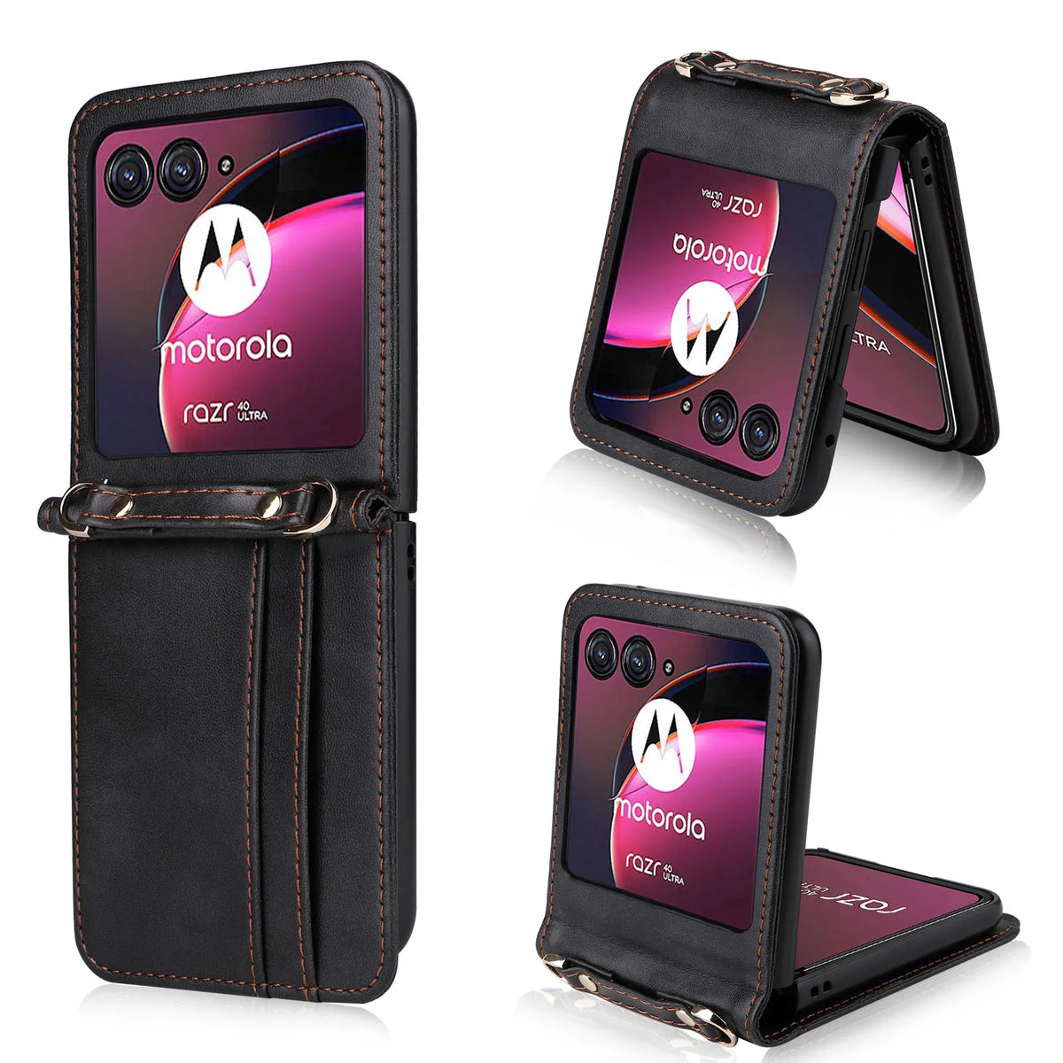Leather Case For Motorola Razr 70 60 50 Ultra Moto Razr 40 Razr+ 2026 2025 2024 2023 Wallet Cover With Lanyard Card Holder Coque