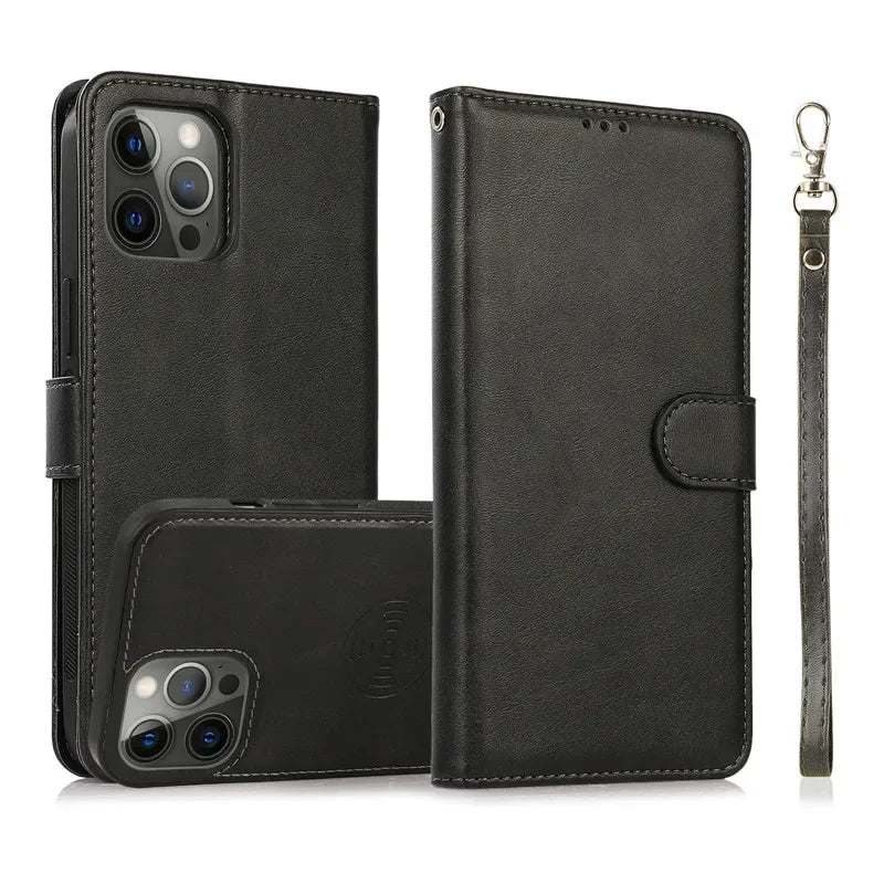 2 in 1 Magnetic Flip Leather Wallet Case for iPhone 16 Pro Max 14 15 Plus 13 12 11 17 Air SE 2022 Card Slot Detachable Cover