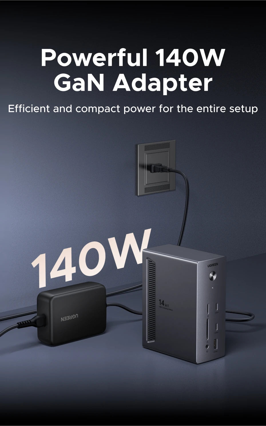 UGREEN 14-in-1 USB HUB Docking Station Type-C to 4K120Hz DP 4K60Hz 2xHDMI SD/TF RJ45 10Gbps USB-A/C PD Charging DC for Laptop PC