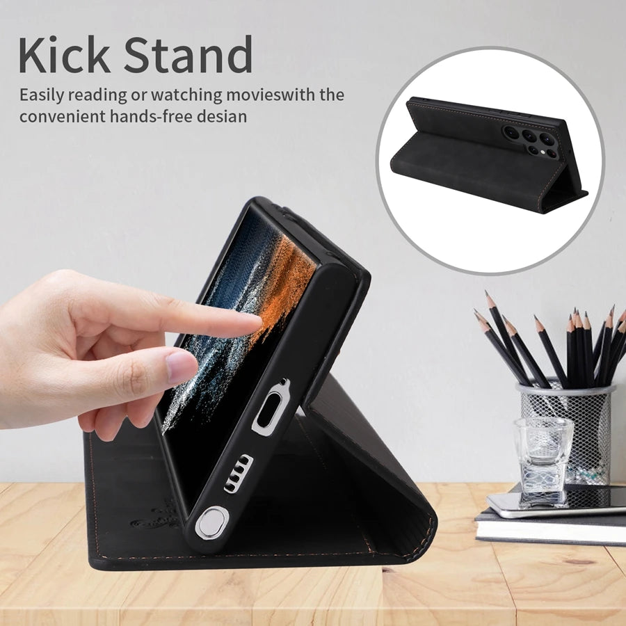 Luxury Wallet Skin Feel Magnetic Flip Card Stand Leather Case For Samsung Galaxy S23 FE S23 Ultra S22 Plus S21 S20 FE S10 S9 S8