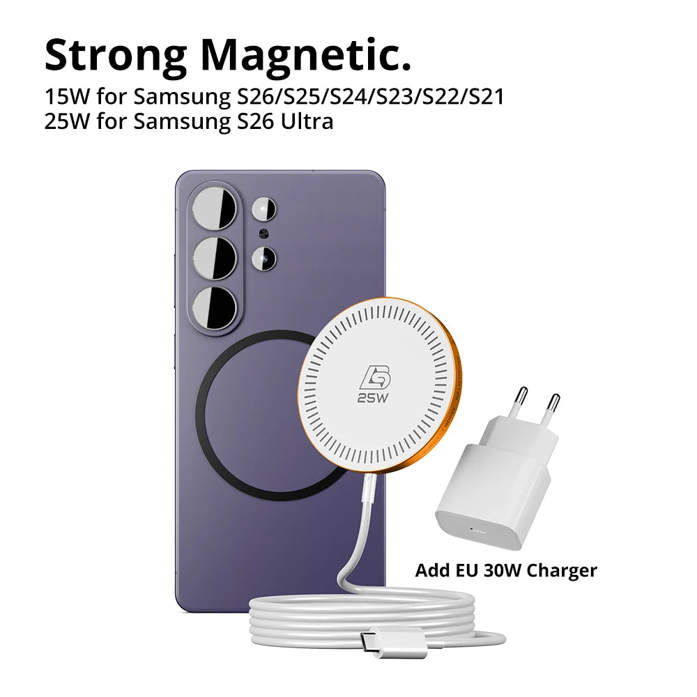 Bonola Magnetic Wirelesss Charger 25W for Samsung S26 Ultra Fast Wireless Charging Pad Type C Cable for Galaxy S25/S24/S23/S22