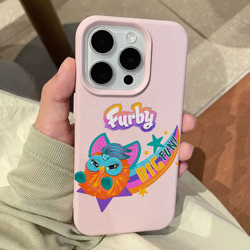 Cartoon Furbys Lichee leather pattern Phone Case For iPhone 17 16e 16 15 14 13 12 11 Air Pro Max Plus X XR XSMax Shockproof
