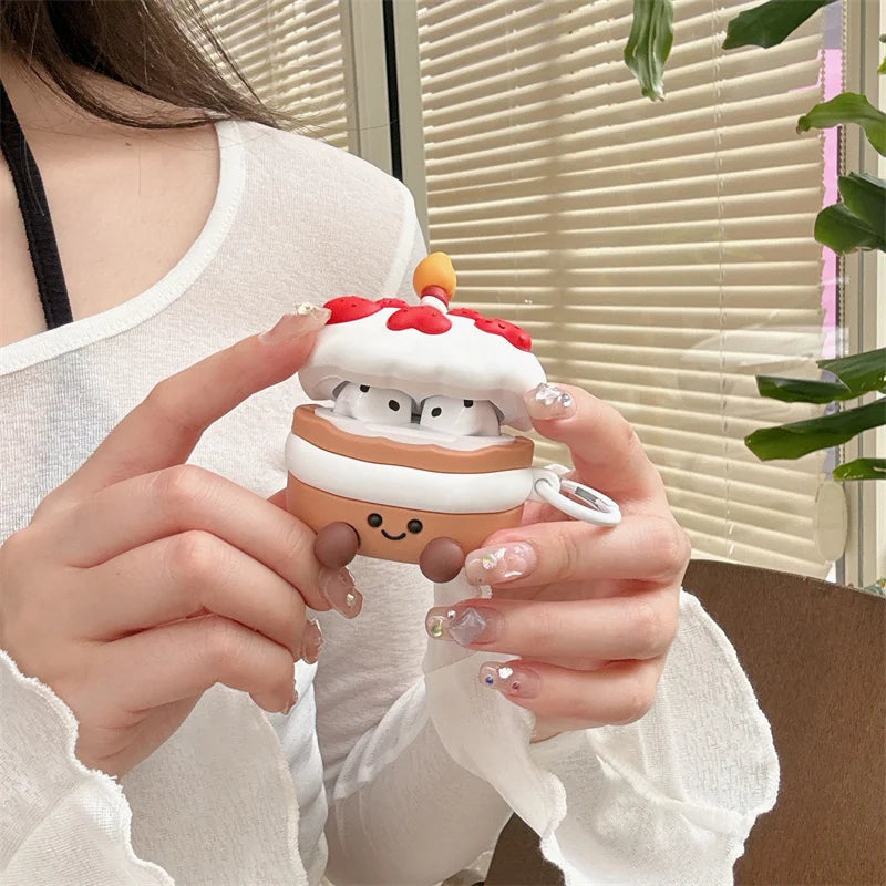 For AirPods Pro 3 2 Case Cartoon Silicone Cake Sytle Earphone Cover for AirPods 4 Case Protective Case for AirPods 1 2 3 funda