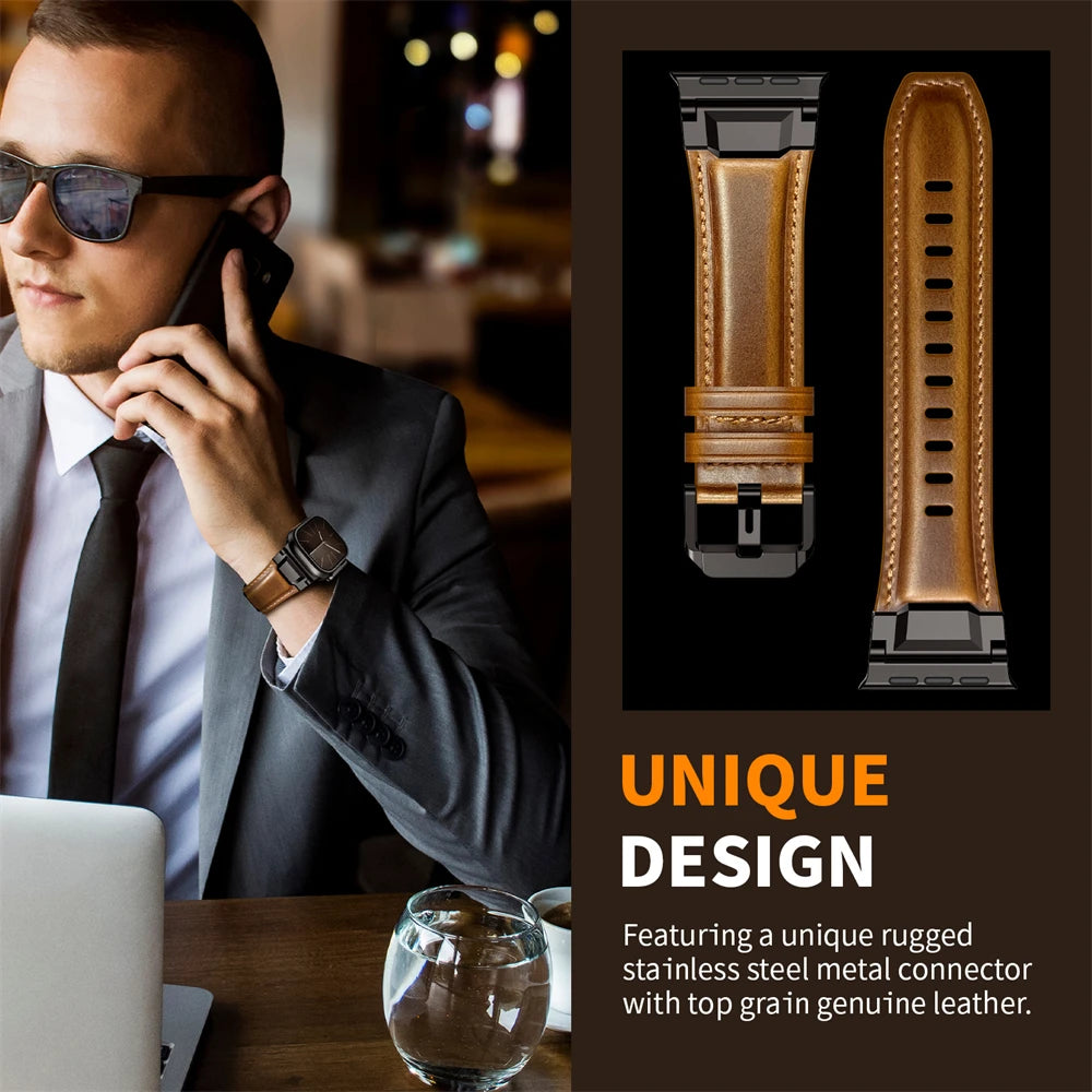 Genuine Leather bands For Apple watch ultra 3 2 49mm 44mm 45mm 46mm NEW Mecha Design bracelet iWatch series 11 10 9 8 7 6 5 SE