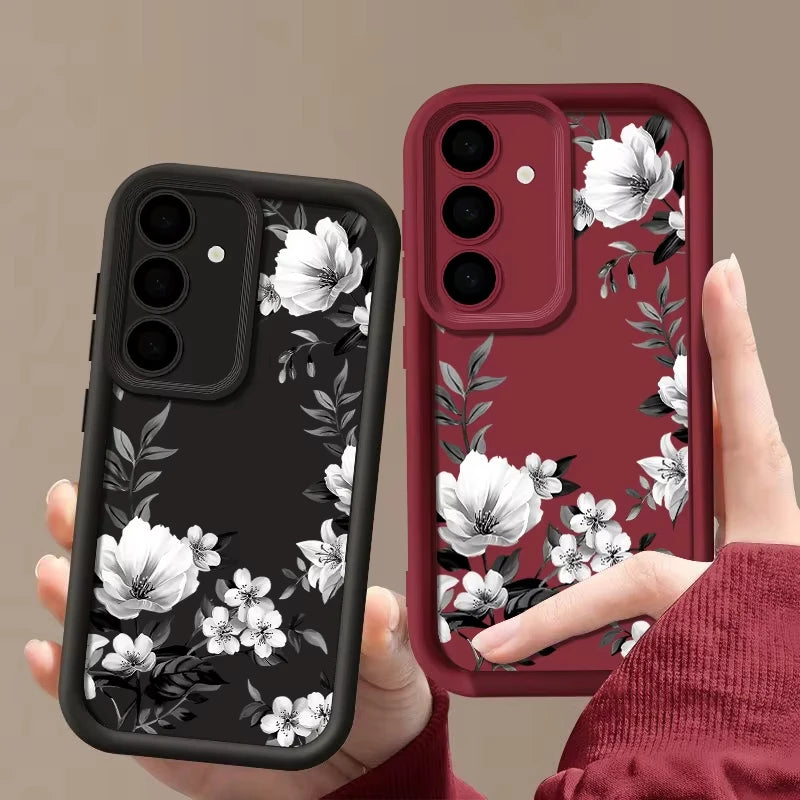 Flowers Print Pattern Phone Case For Samsung Galaxy S25 S24 S23 S22 S21 S20 FE Plus Ultra A15 A35 A54 A55 Soft Silicone Cover