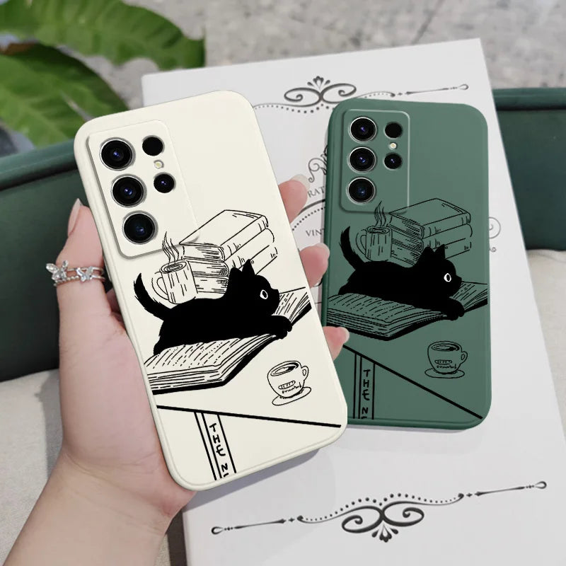 Table Cat Phone Case For Samsung Galaxy S25 S24 S23 S22 S21 S20 S10 Ultra Plus FE Note 20 Ultra 10 9 Plus Cover