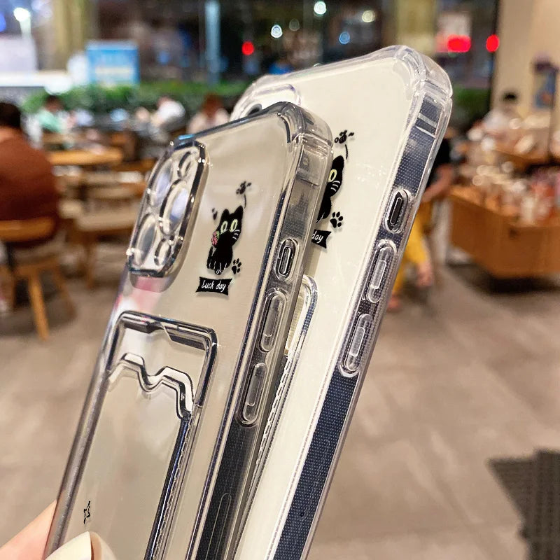 Card Slot Holder Phone Case For iPhone 13 17 15 16 11 12 14 Pro Max 16e Air XR XS X 7 8 Plus SE Soft Photo Pocket Wallet Cover