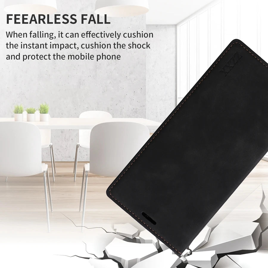 Luxury Wallet Skin Feel Magnetic Flip Card Stand Leather Case For Samsung Galaxy S23 FE S23 Ultra S22 Plus S21 S20 FE S10 S9 S8