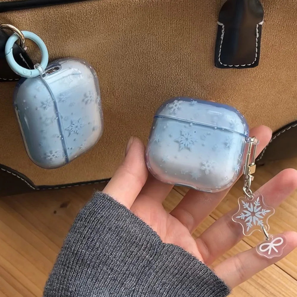 lovely winter snowflake gradient blue tpu headphone cover for airpods 4 2024 new bluetooth earphone case for airpods 1 2 3 pro 2