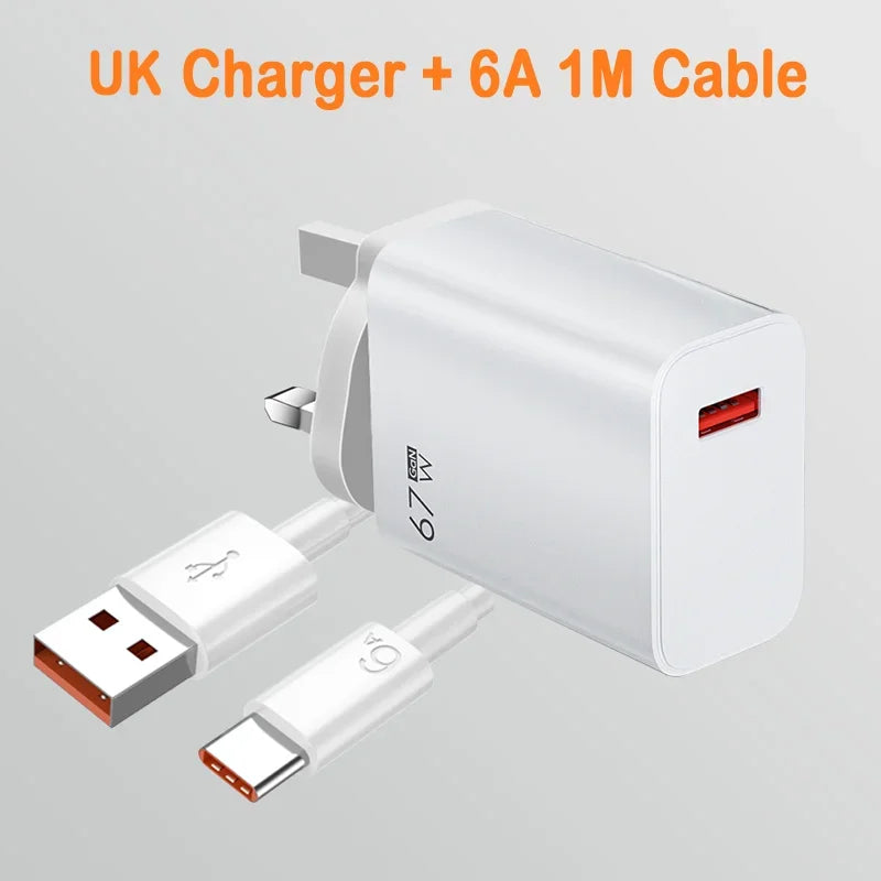 USB Charger 67W Turbo Fast Charge EU US UK Plug Adapter For Poco X6 Pro X5 F5 Mi 14 13 12s Redmi K60 K50 Mobile Phone Chargers