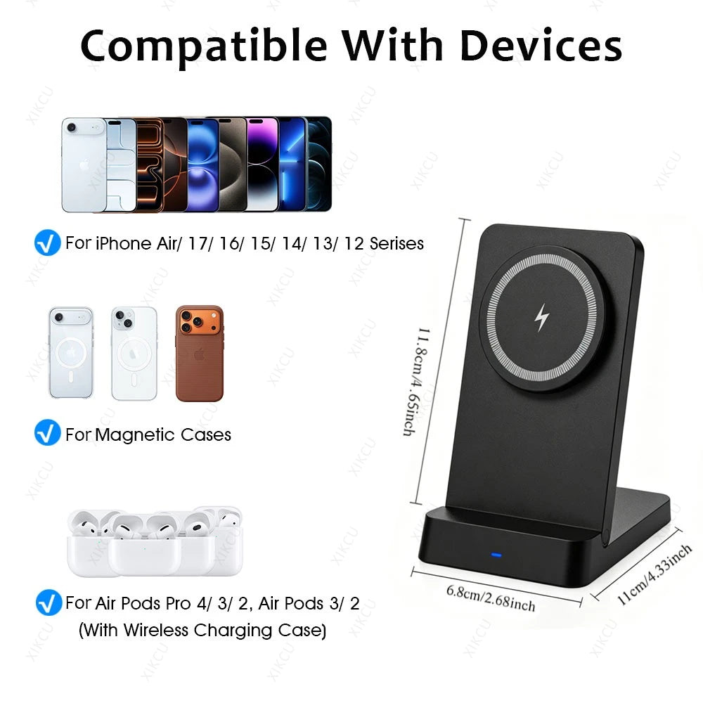 Foldable Magnetic Wireless Charger Phone Holder Stand For Magsafe iPhone 17 16 15 14 13 12 Pro Max Samsung Fast Charging Station