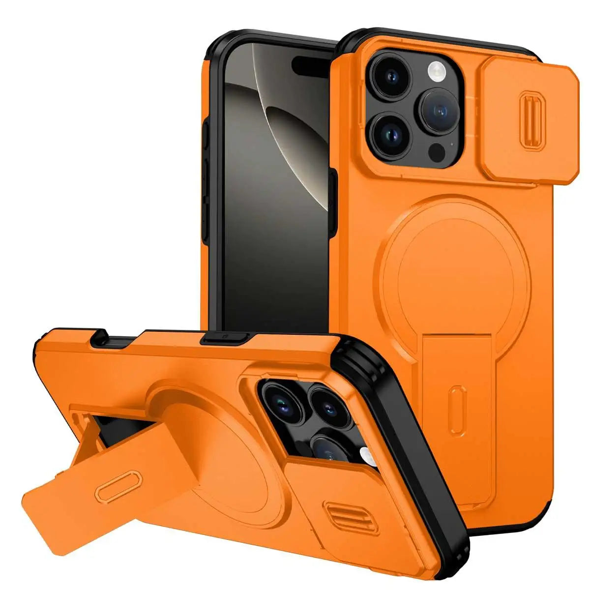 Heavy Duty Magnetic Camera Slide+Kickstand Phone Case For iPhone 16 15 14 13 12 11 Pro Max 16 15 14 Plus 13mini 12mini 16E17E 17