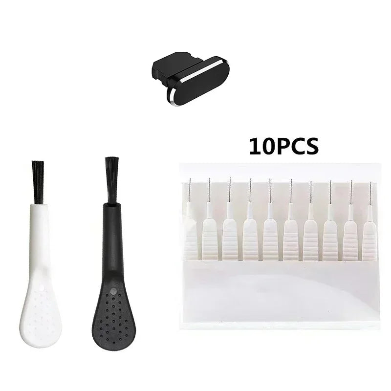 10/1Pcs Cell Phone Charging Port Dust Plug with Cleaning Brush for iPhone 15 Pro Max Plus Samsung Xiaomi iOS Type C Cleaner Set